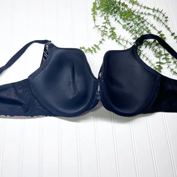 Torrid Black Floral Skull Curve 360 Back Smoothing Push Up Plunge Bra, Size 42D - Picture 4 of 9